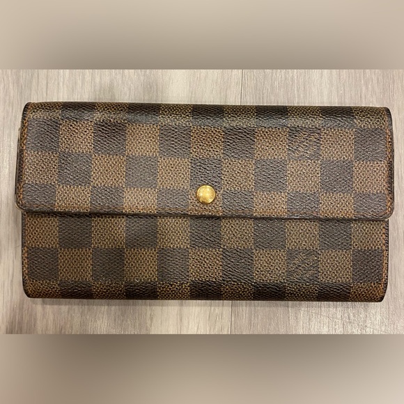 Louis Vuitton Long Wallet Portefeuille Sarah Damier Brown Authentic - Picture 1 of 12
